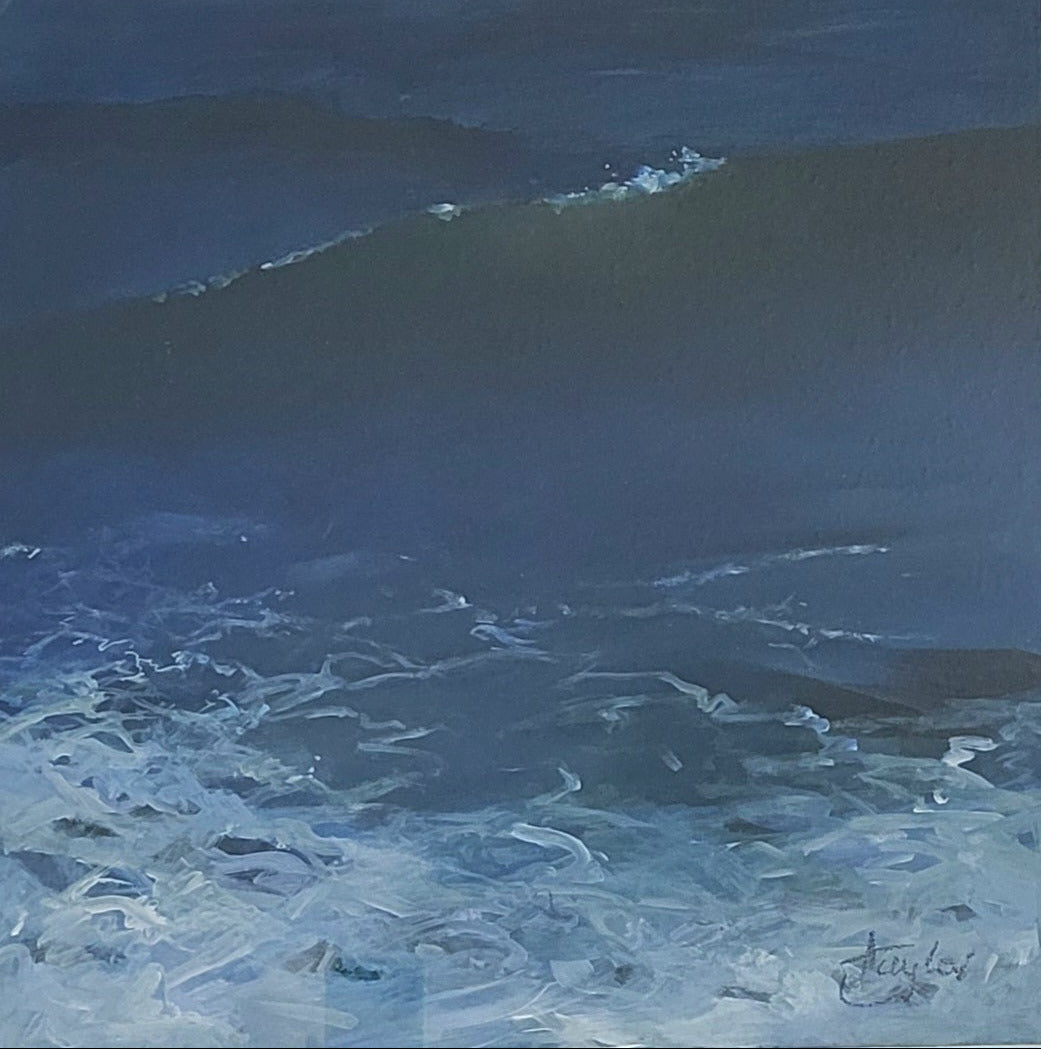 Artistic depiction of ocean waves with a signature in the corner