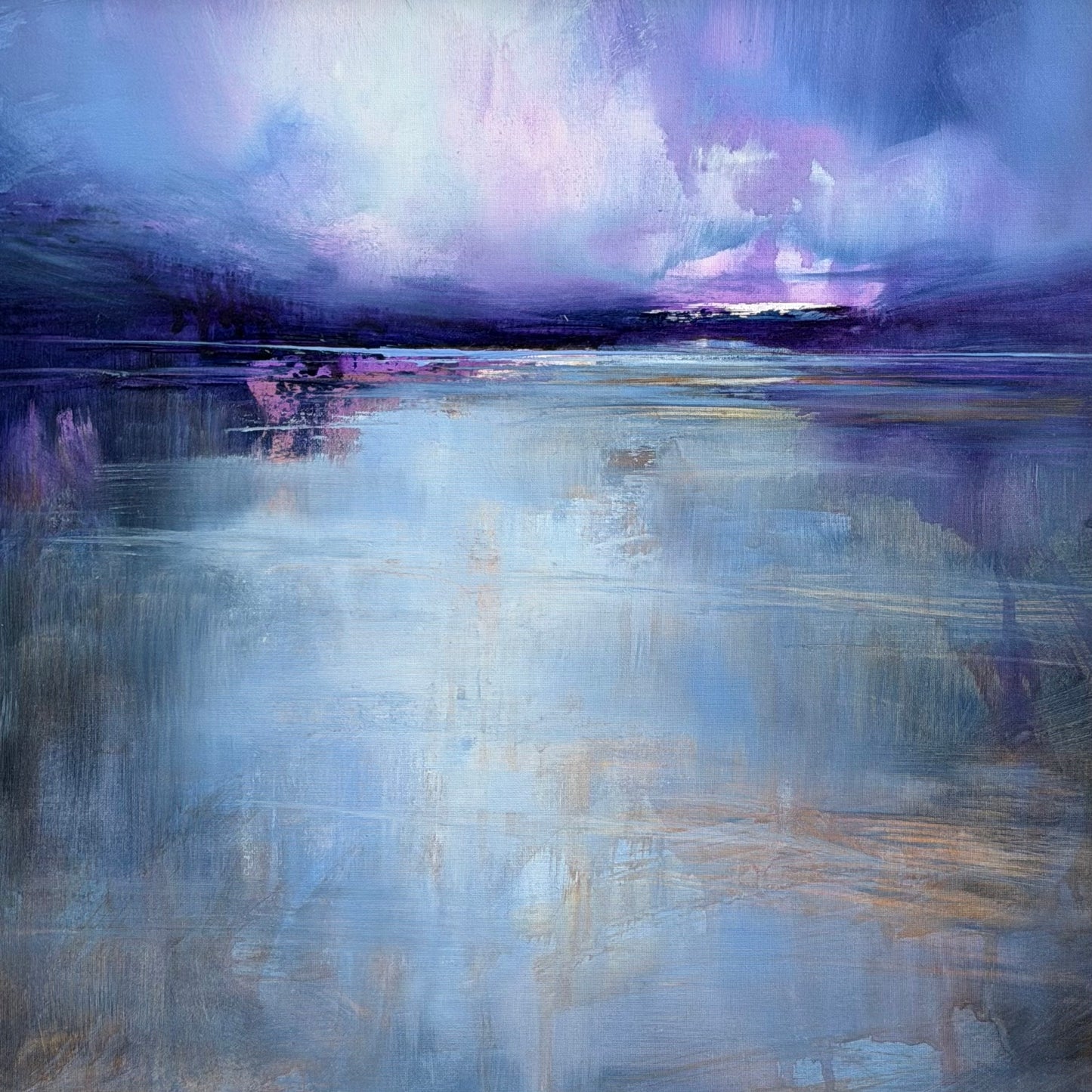 Abstract art with brush strokes in purple, black, and blue