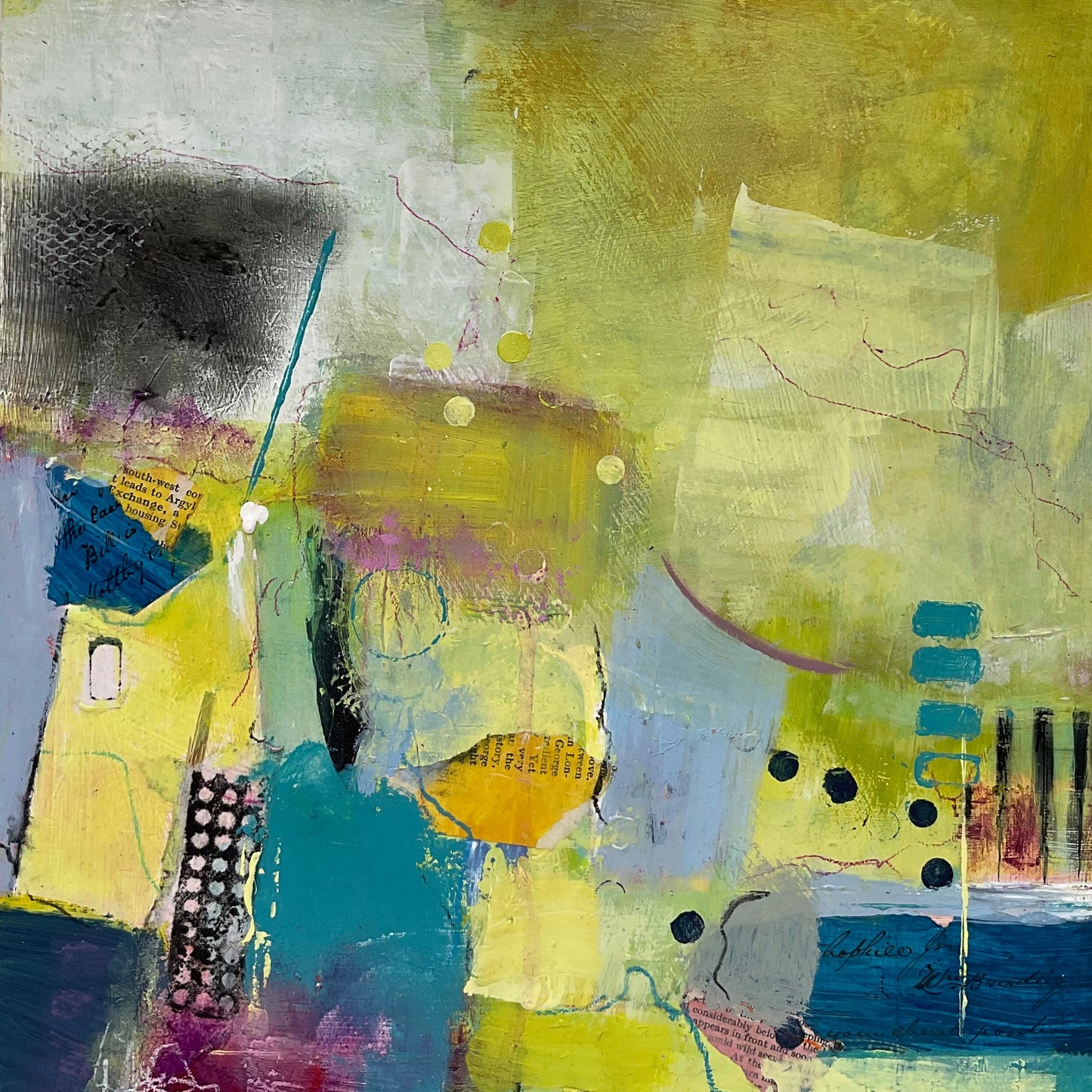 Abstract art piece with a mix of colors and textures