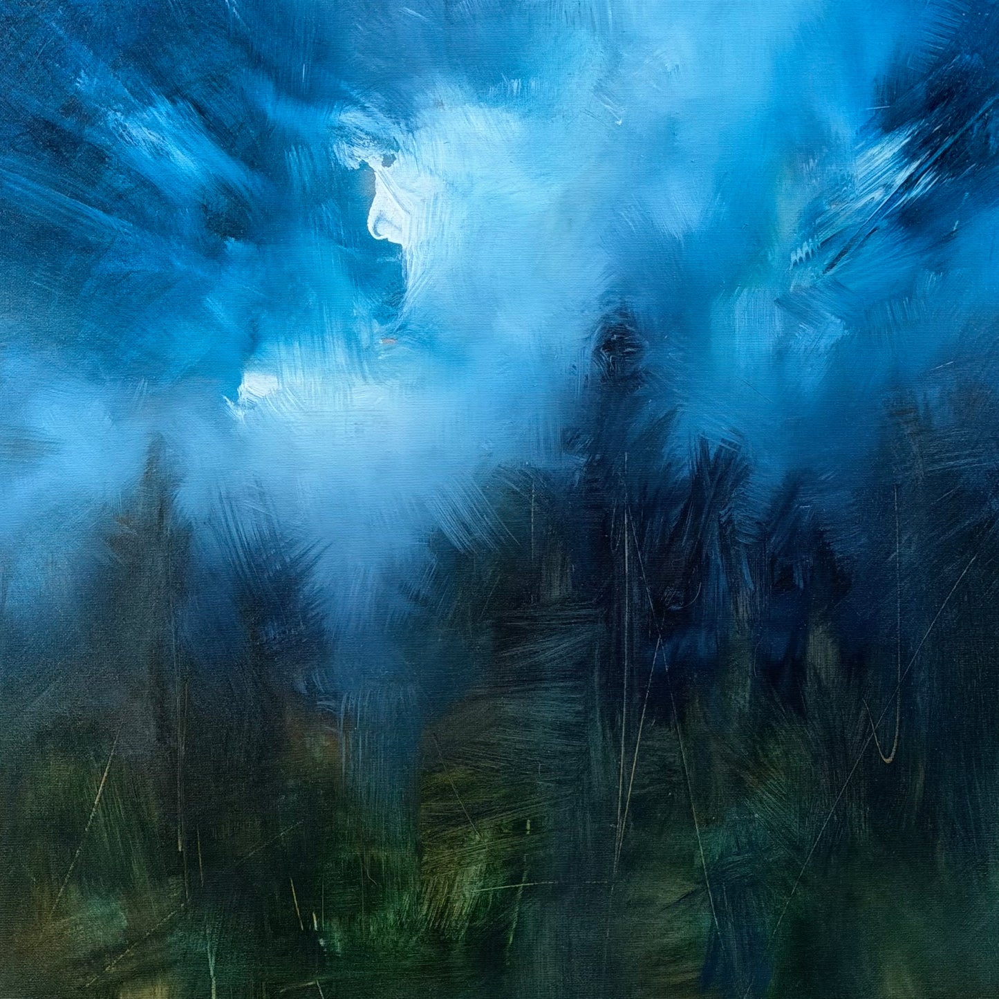 Abstract painting with blue and green hues