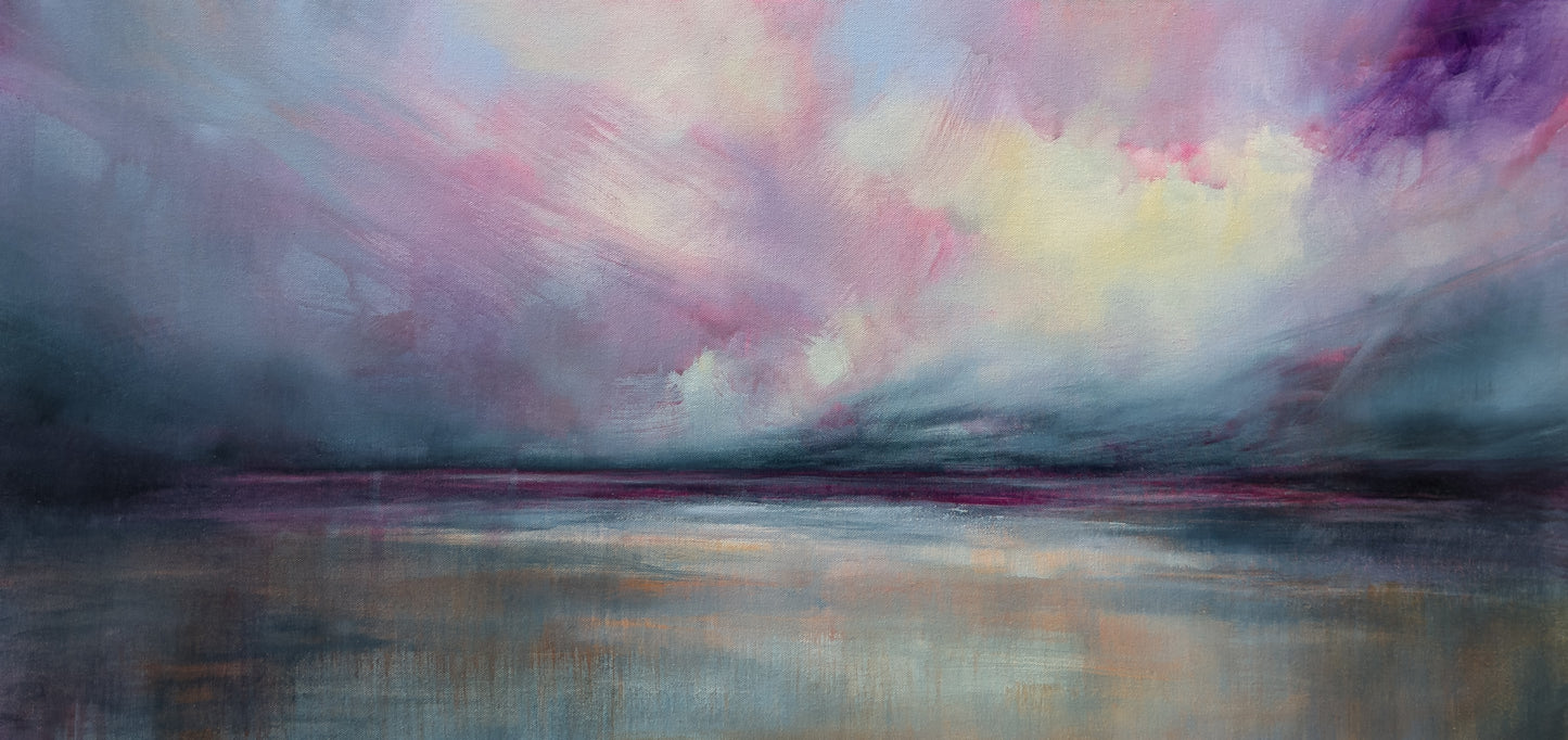 Colorful abstract painting of a sky over water