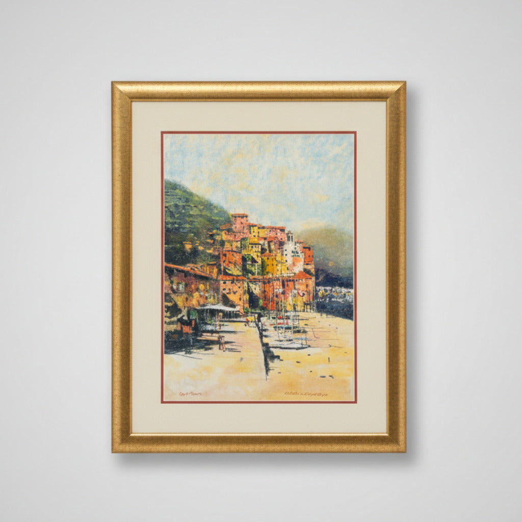 framed original pastel artwork of cinque terre