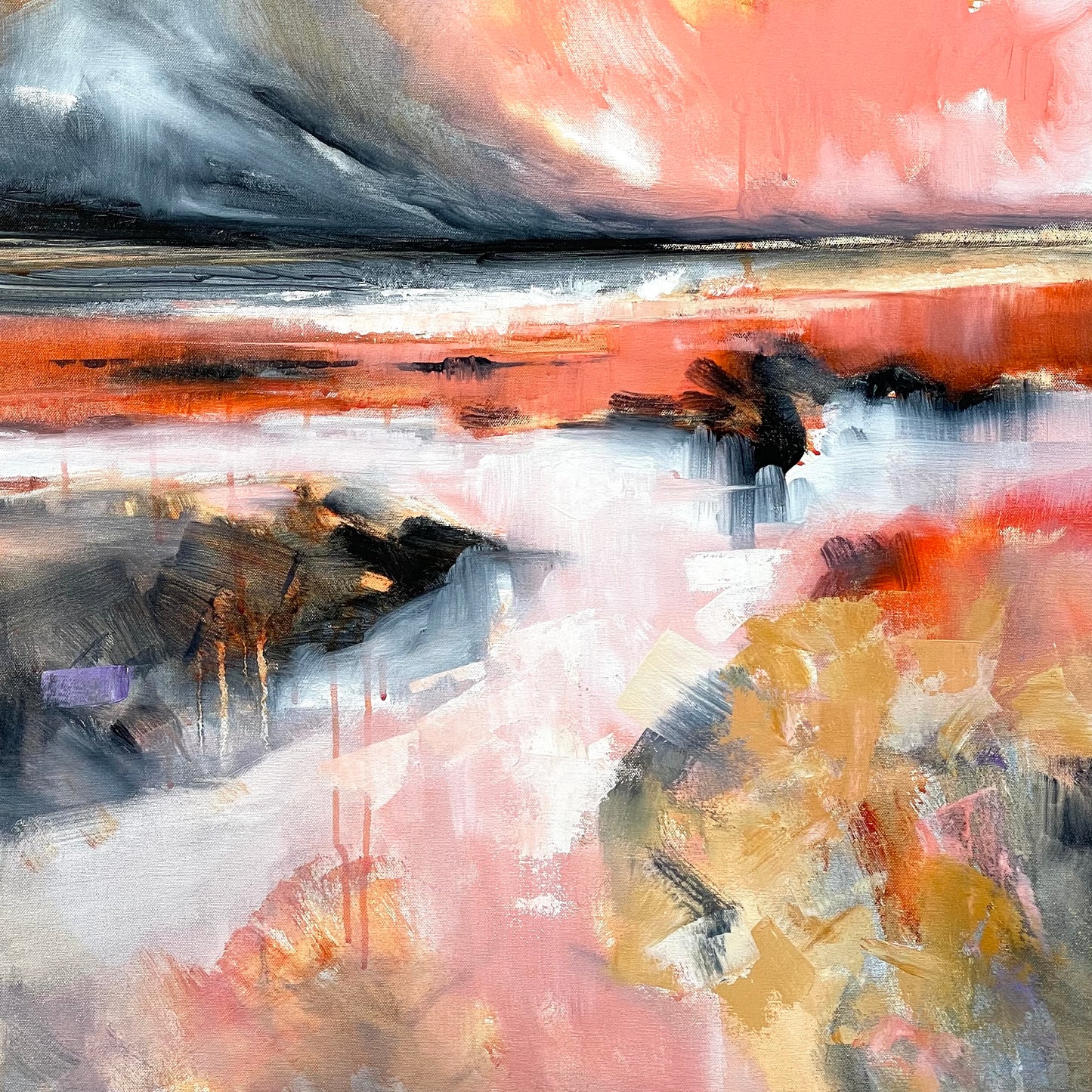 Abstract painting with a mix of colors and textures