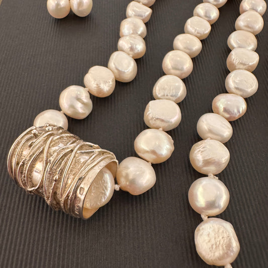 Snow Puffs Necklace and Ear Stud Set (S1)