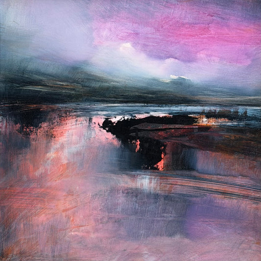 Abstract art with brush strokes in purple, black, and pink