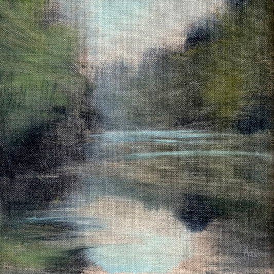 Abstract art with brush strokes in green, black, and blue