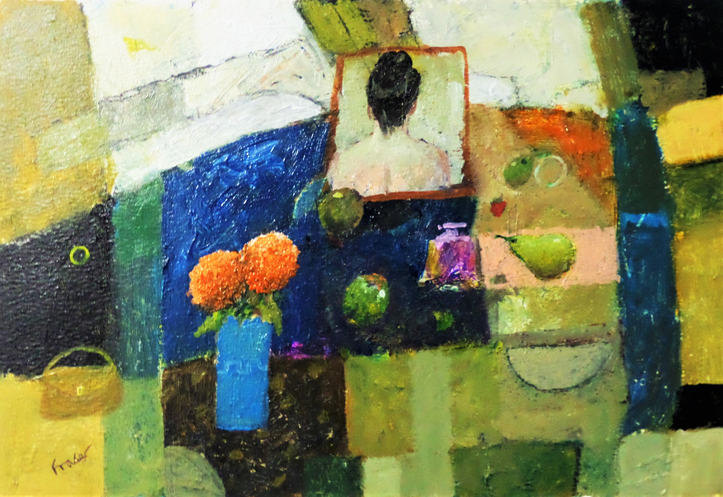 Abstract painting with geometric shapes and colors