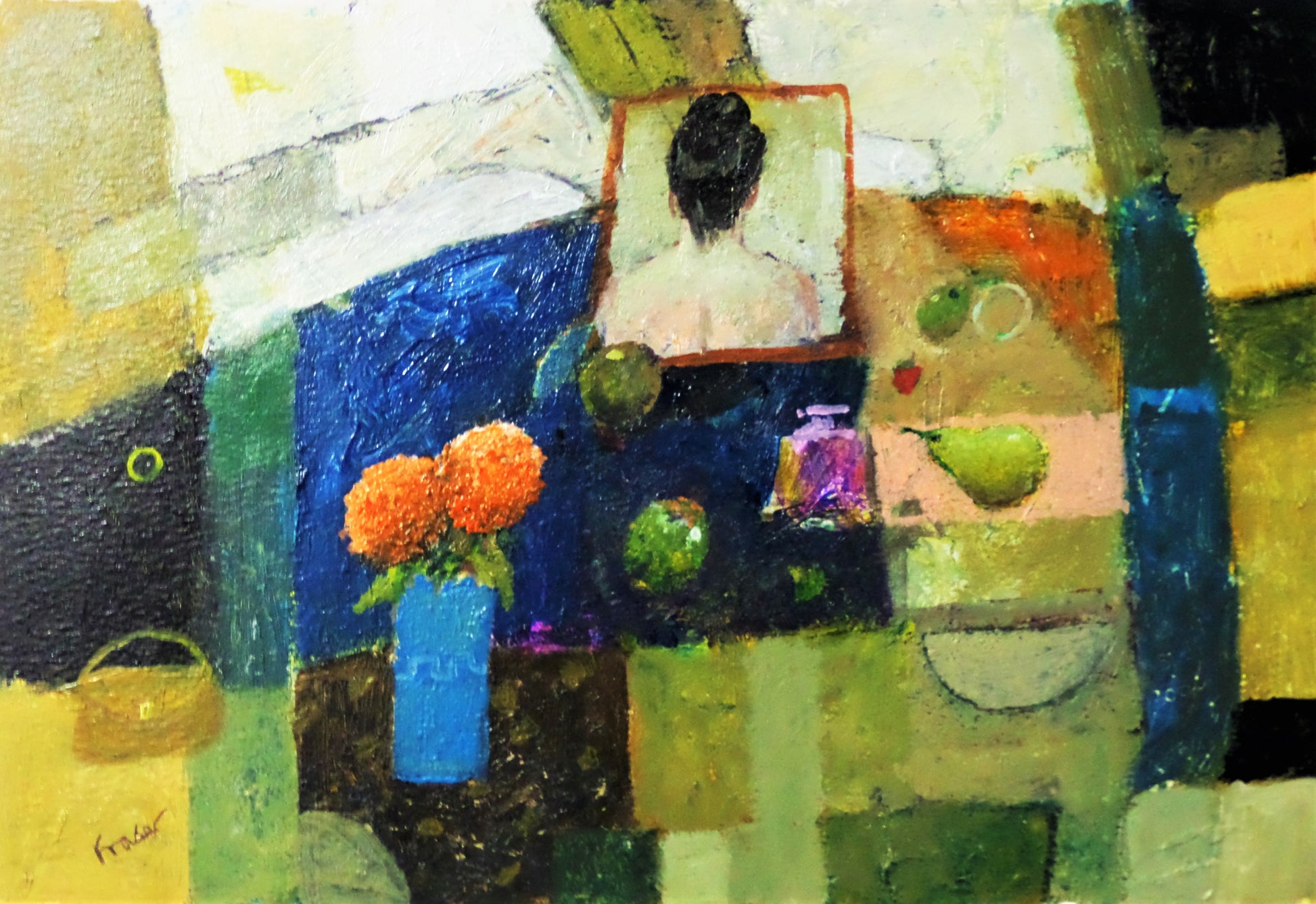Abstract painting with geometric shapes and colors