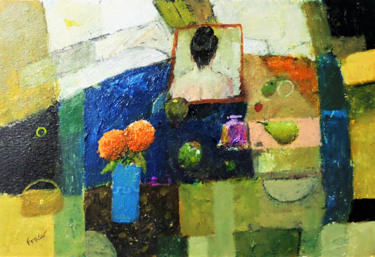 Abstract painting with geometric shapes and colors
