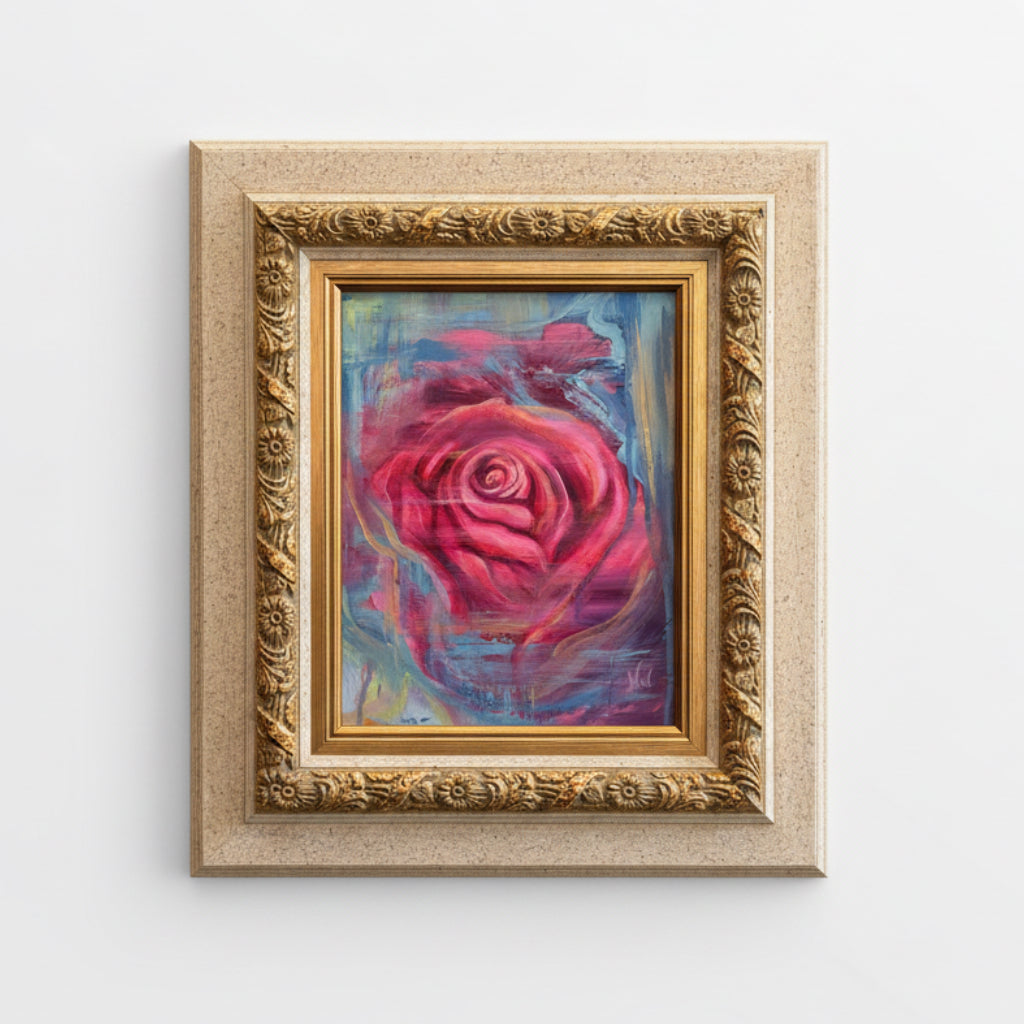 Framed abstract painting of a rose