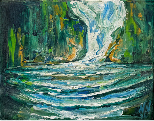 Abstract painting with wavy lines and color blocks