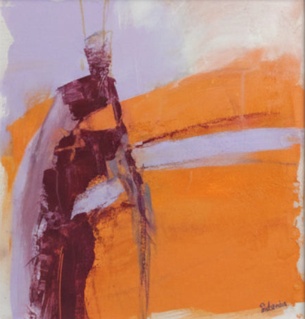 Abstract art piece with orange, purple, and white colors
