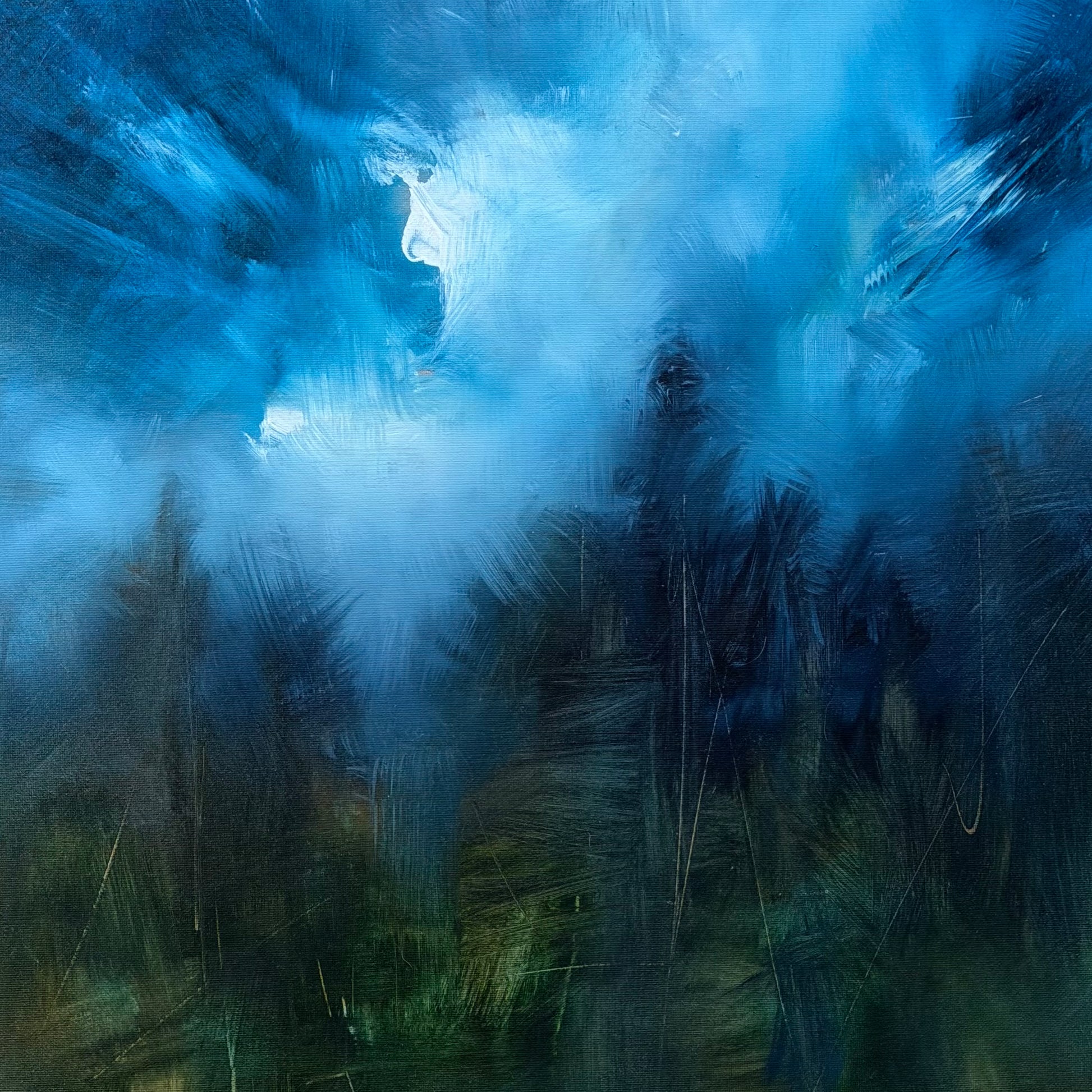 Abstract painting with blue and green hues