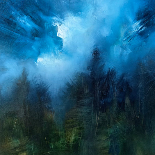 Abstract painting with blue and green hues