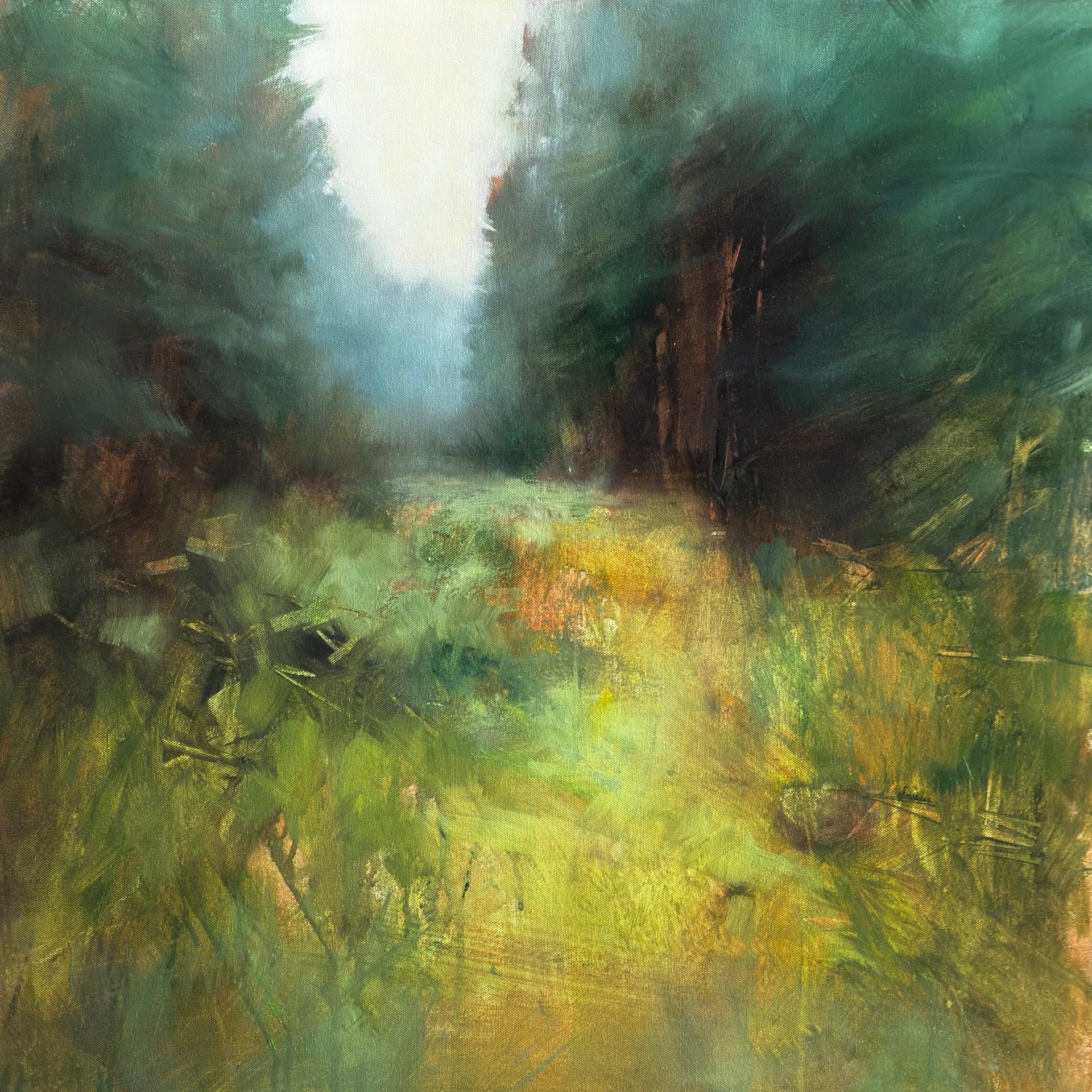 Abstract painting with green and brown tones