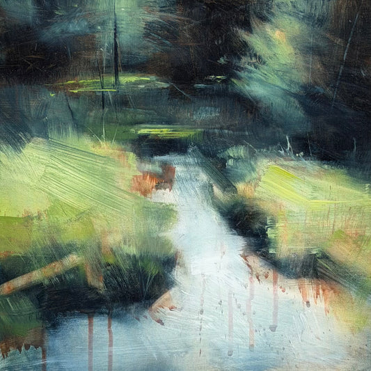 Abstract art with brush strokes in brown, black, and beige