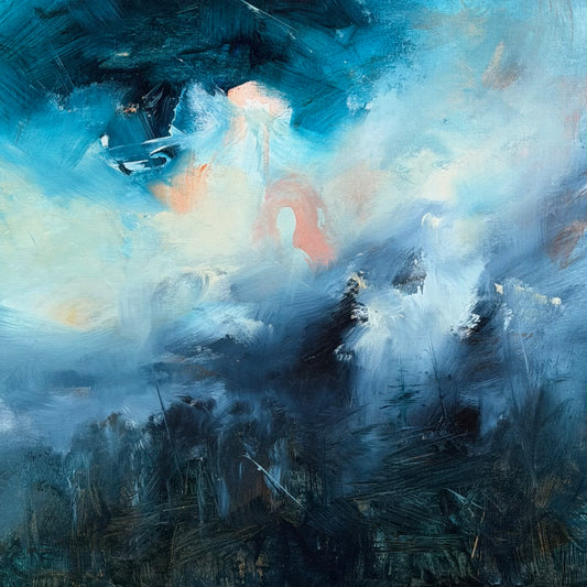 Abstract art with brush strokes in white, black, and blue