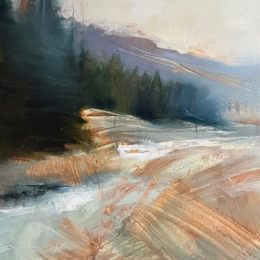 Abstract art with brush strokes in brown, black, and beige