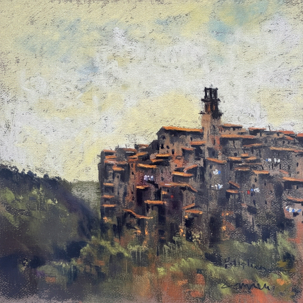 Abstract painting with a textured surface on a wall