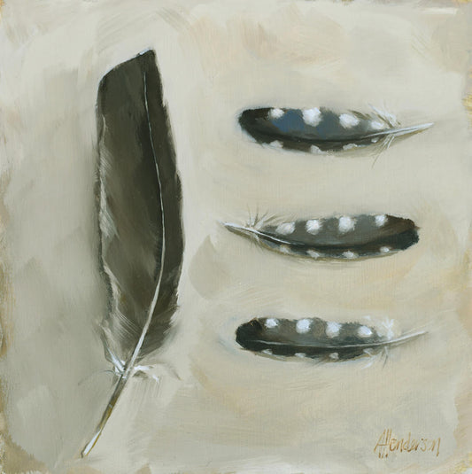 Artistic depiction of feathers on a textured beige background