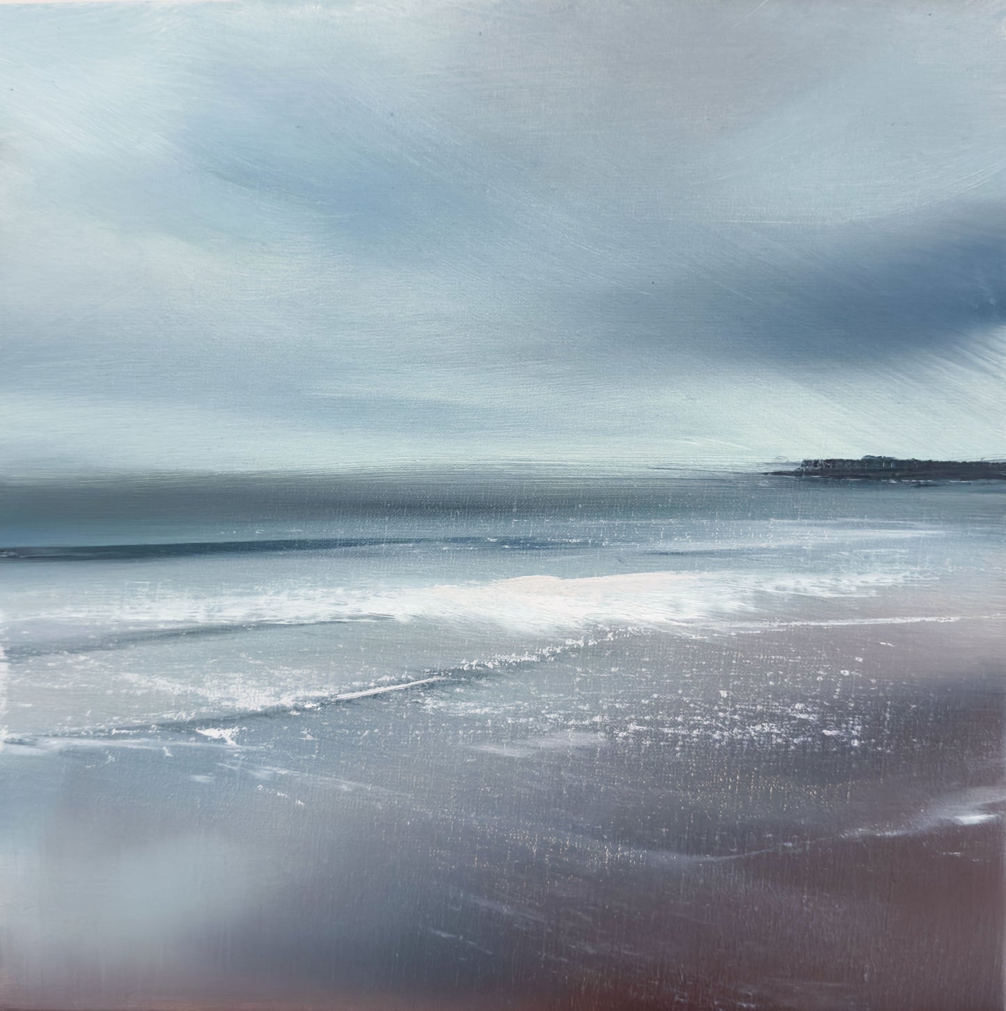 Coastal scene with waves and a cloudy sky