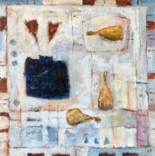 Abstract art piece with geometric shapes and colors