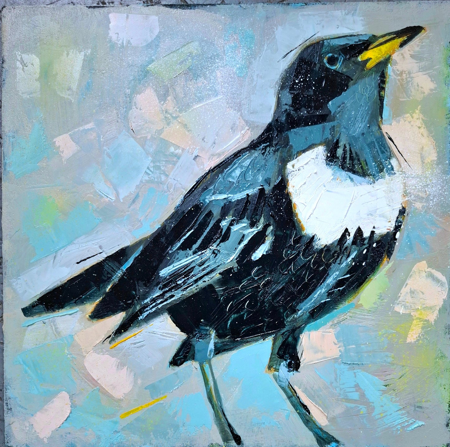 an abstract painting of a ring ouzel