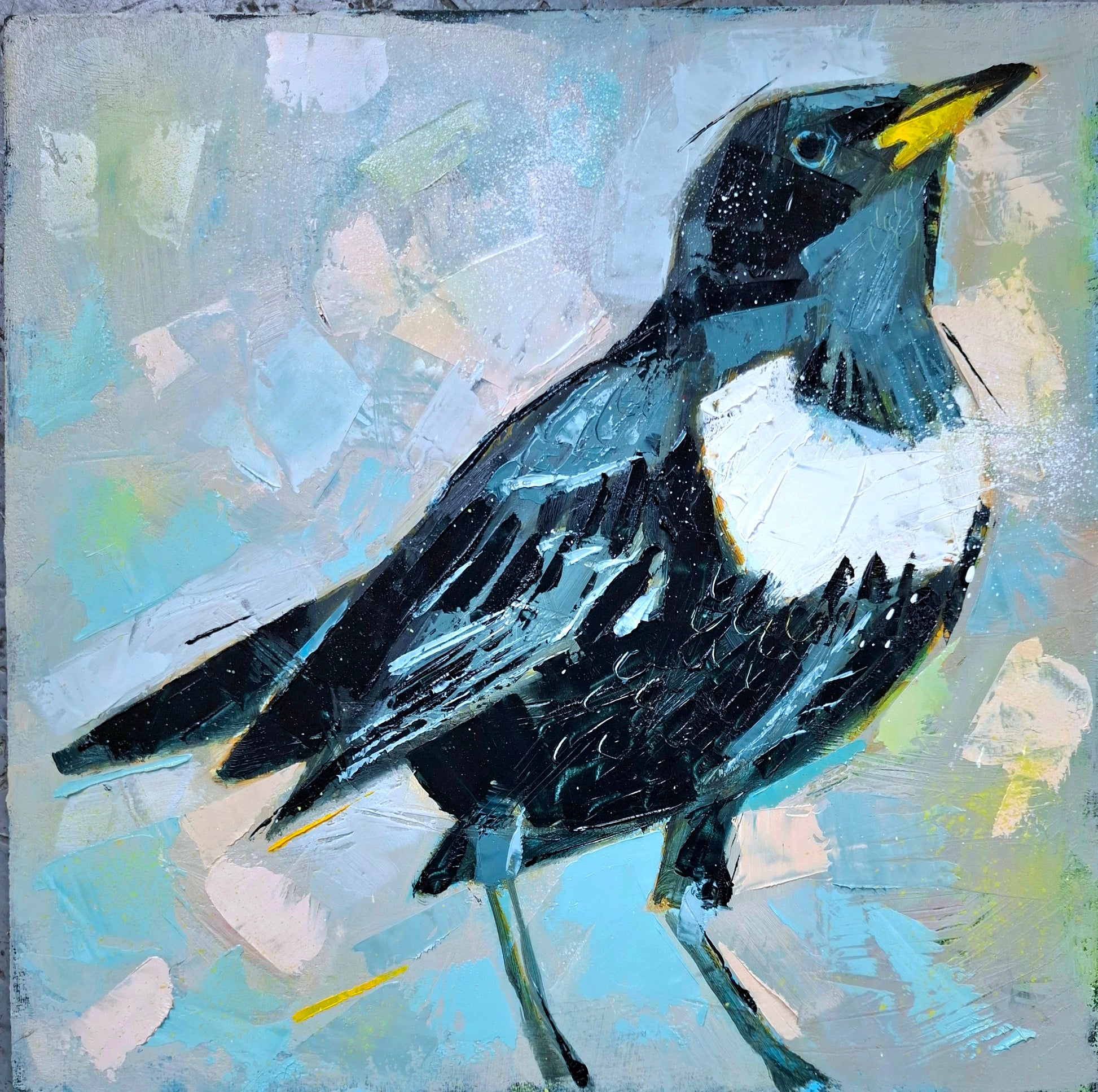 an abstract painting of a ring ouzel