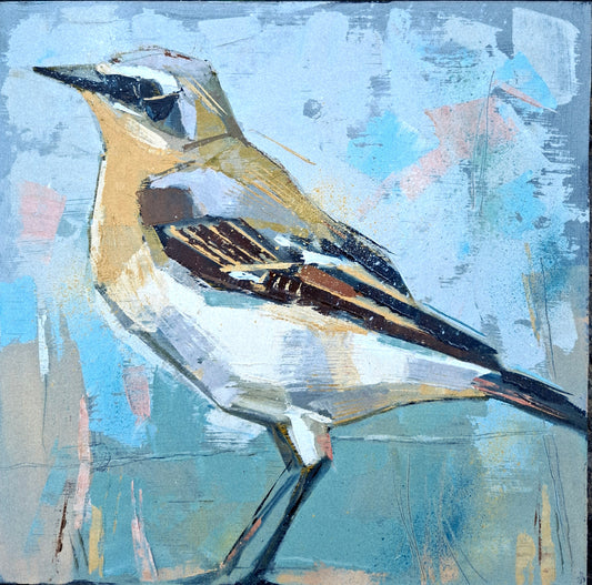 an abstract painting of a wheatear bird