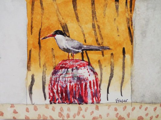 a painting of a small birds on a tunnocks teacake