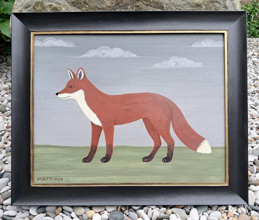 Framed illustration of a fox on a pebble background