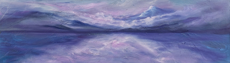 cropped artwork of a landscape with purple and blue hues on a white background