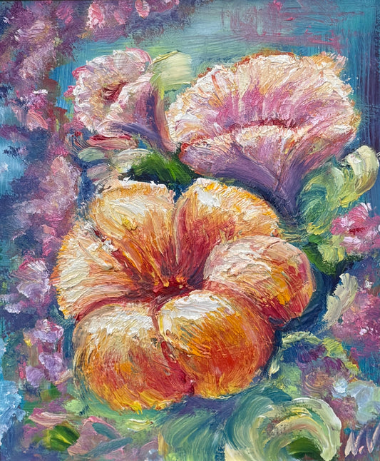 cropped painting of orange and pink flowers