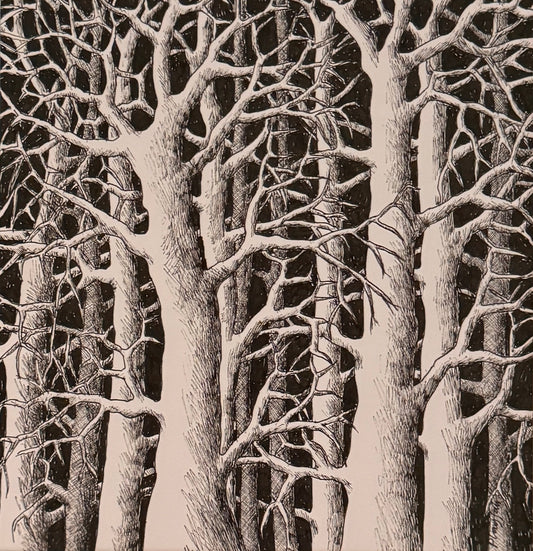 Framed artwork of trees with a dark border