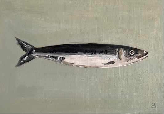 Painting of a fish on a green background