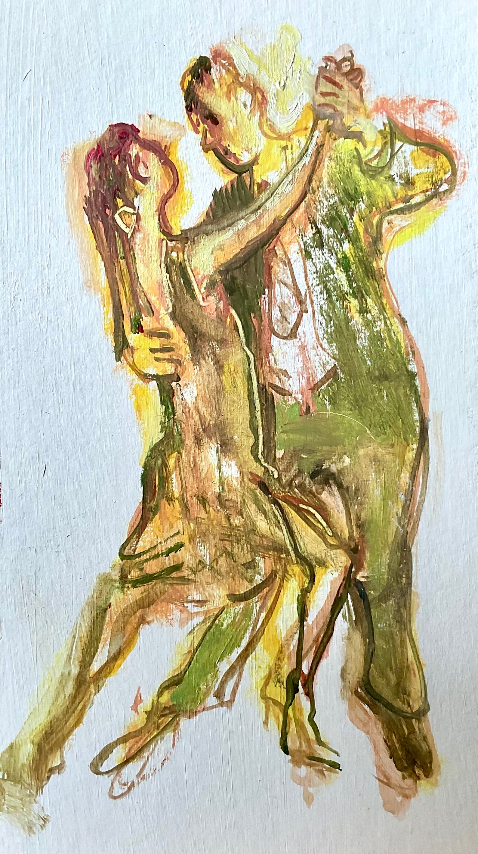 an oil painting of two people dancing a tango